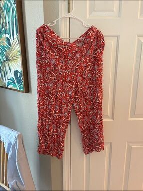 LOFT Red and pink Floral wide leg pants
